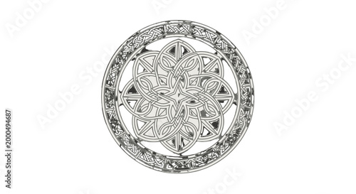Highly Intricate Circular Celtic Knot Design with Decorative Border, Ornate Tribal Pattern on Isolated White Background