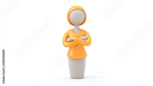 Stylized 3D Woman in Orange with Arms Crossed, a Modern Minimalist Character