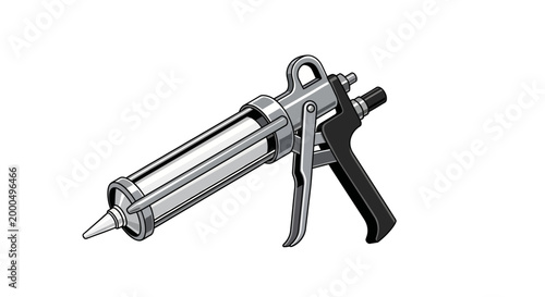 Caulk gun with black handle.
