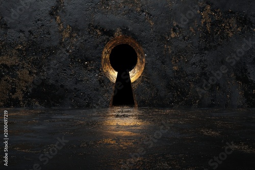 Dark tunnel with keyhole entrance.