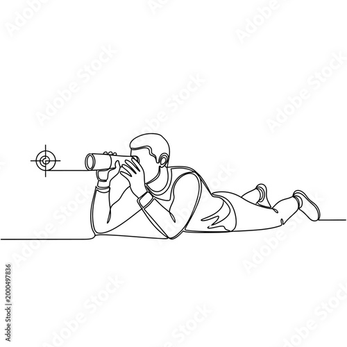Archer aiming rifle at target, lying down, focus, precision, sport, outdoor