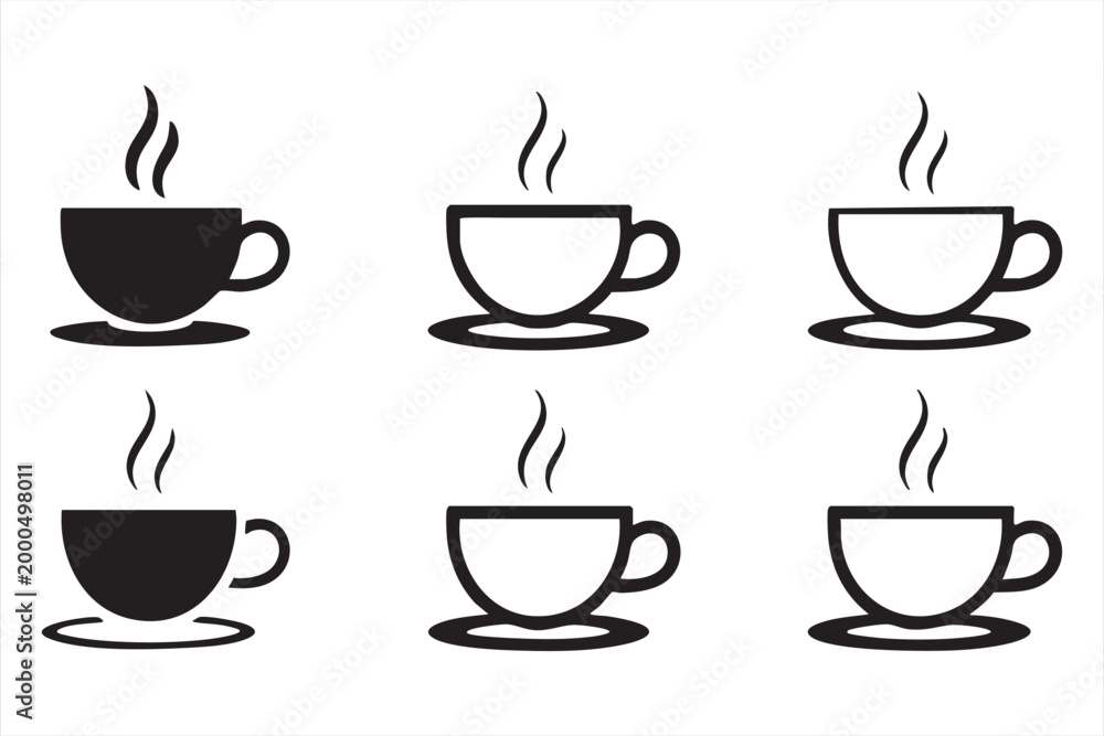 Obraz premium Coffee cup icon set, hot drink beverage symbols for cafe menu, restaurant branding and food app UI