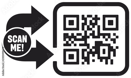 Scan me icon vector graphic with QR code and scanning indicator elements, simple modern symbol for mobile scanning actions, event check-ins, product authentication