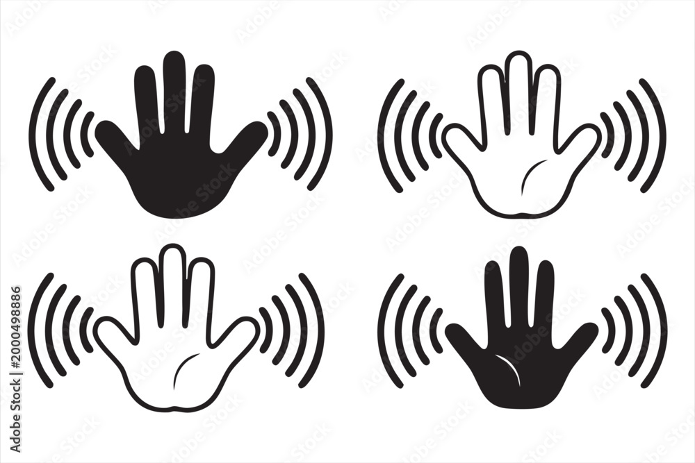 Fototapeta premium Hand signal icon set, gesture wave control symbols for wireless interaction and smart systems