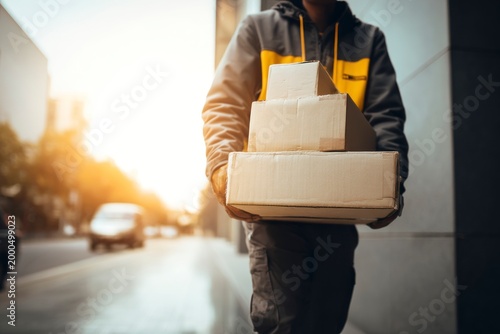 Delivery man carrying cardboard boxes 1.