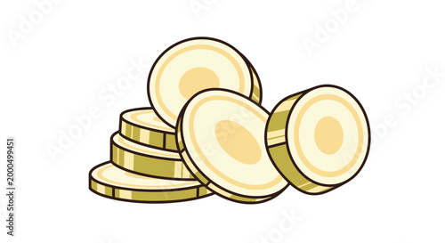 Pile of sliced horseradish root, revealing its pale interior and showcasing a pungent, flavorful culinary ingredient used as a spice.