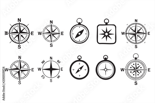 Direction and Compass Icons for Travel Exploration and GPS Tools