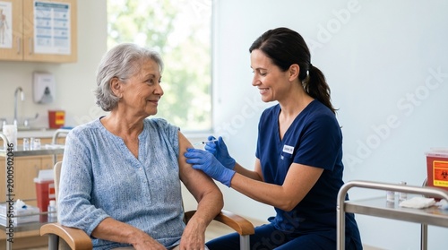 Vaccination: A healthcare professional administers a vaccine to an elderly patient.