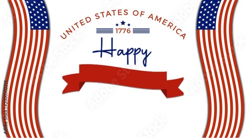 ​Professional Independence Day Greeting Animation, ​Animated 4th of July Background with Fireworks and USA Flag
