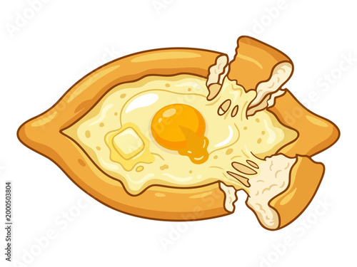 Georgian adjaruli khachapuri cheese bread with egg vector illustration