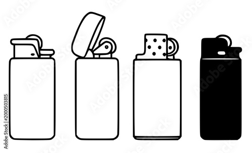 Filnt lighter icon set minimalist, in outline and silhouette design