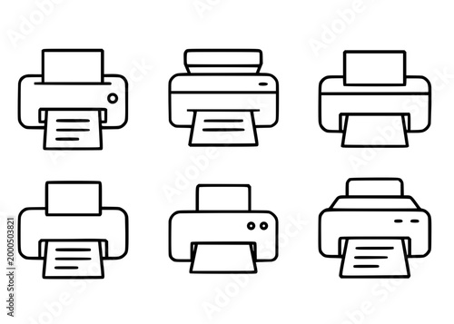 Minimalist printer icon set, in outline design