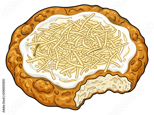 Hungarian langos fried bread with sour cream and cheese vector illustration