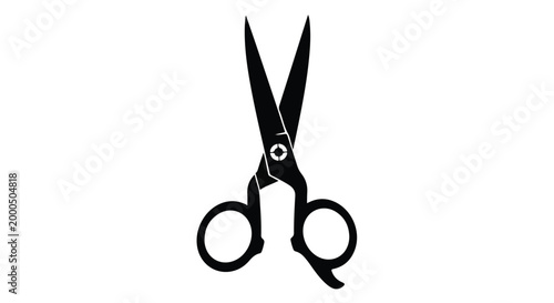 Black scissors cutting tool isolated on white background, sharp blades and handles, office or crafting essential, simple icon