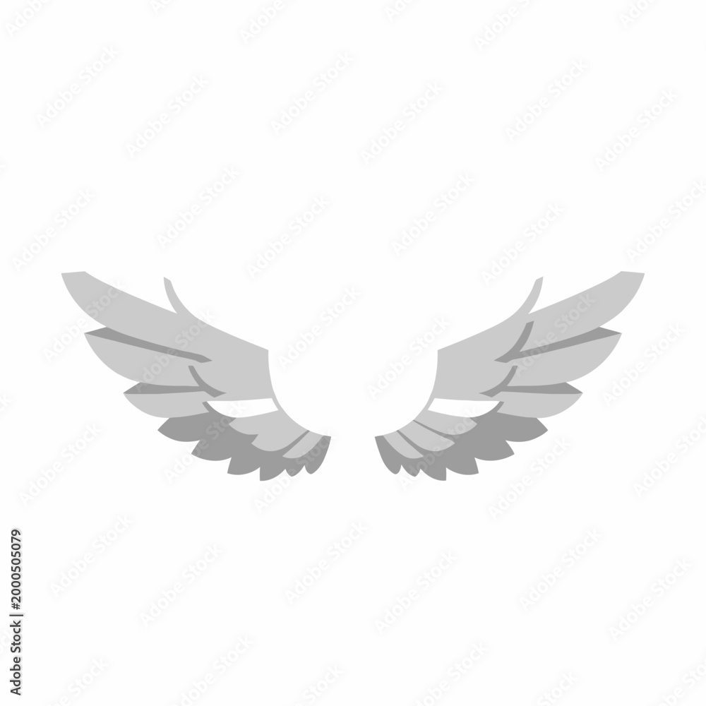 Naklejka premium Stylized Gray Angel Wings Graphic Element Isolated on White Background