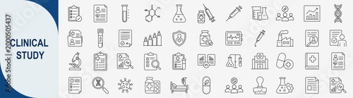Clinical study and medical research icon set, healthcare science vector illustration