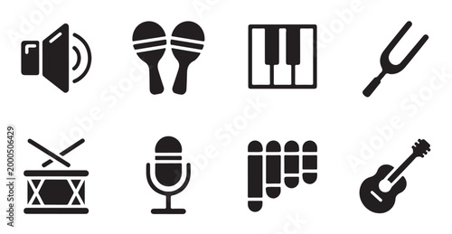 Foto Variety of musical instruments icons for symphony and band performance