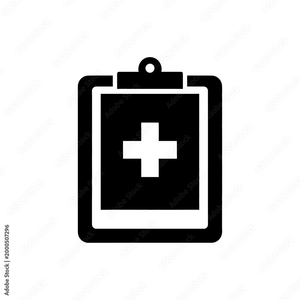 Obraz premium Medical Clipboard Icon with Cross Symbol - Healthcare and Medicine Concept