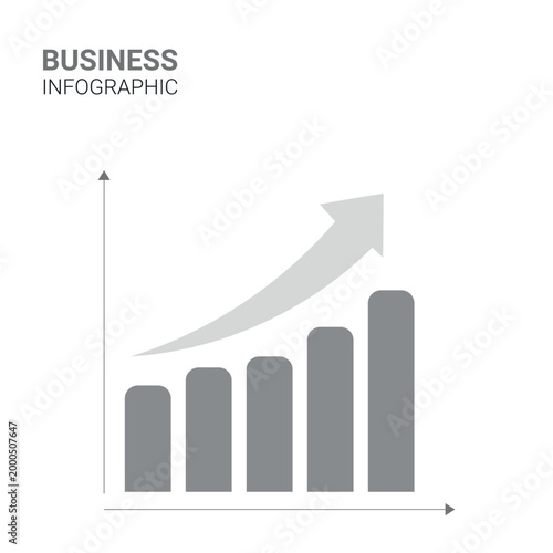 Business infographic with growing bar chart and upward arrow minimal style finance growth success analytics statistics presentation template modern corporate background