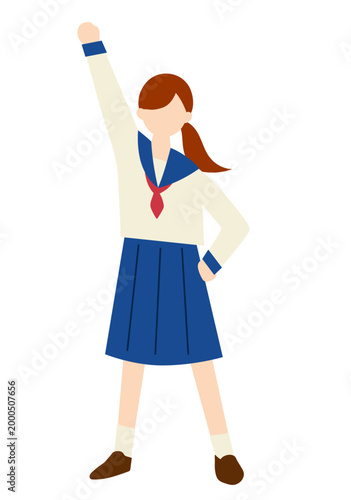 ガッツポーズをする女子学生のフラットイラスト