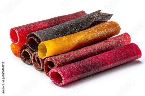 Fruit leather rolls colorful snacks.