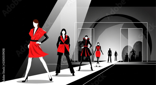 Tableau sur toile Fashionable Women in Red Clothing.
