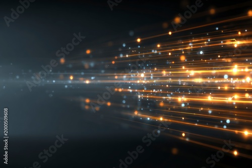 Glowing digital light streaks background.