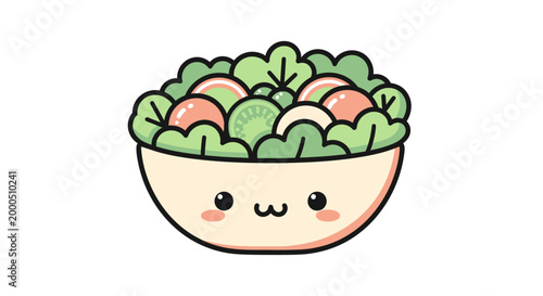 Cute cartoon salad bowl with face.