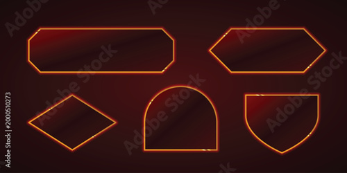 Luxury Golden Glowing Geometric Frame Border on Dark Red Background