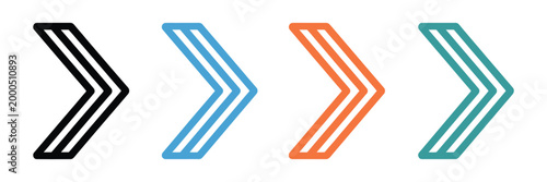 Arrow icon, colorful bullet point symbols, navigation direction graphics, multicolor pointer indicators, interface vector illustration