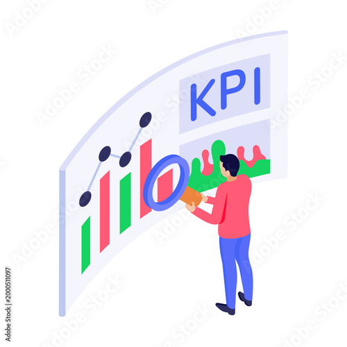 An isometric style illustration depicting kpi monitoring

