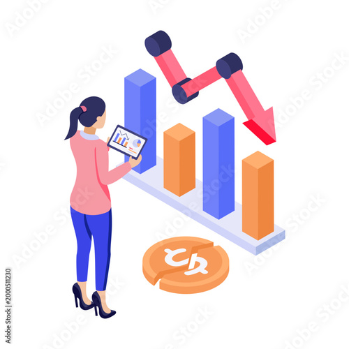 An illustration of budget deficit designed in an isometric style