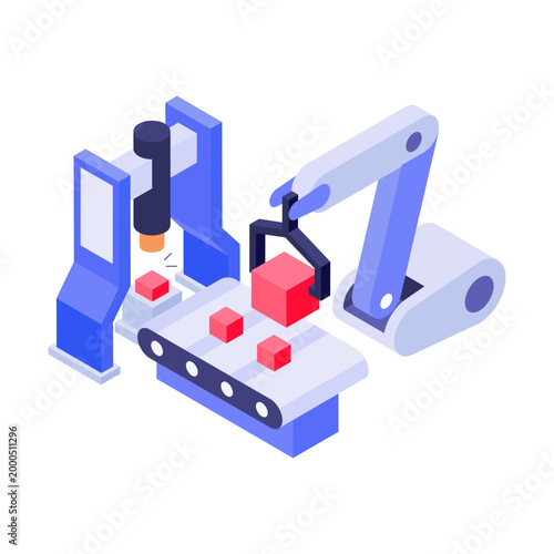 An isometric style illustration showing automated assembly
