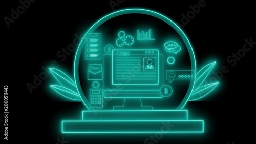 Neon Digital Interface Icons Animation