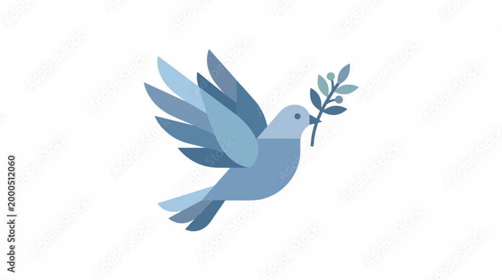 Fototapeta premium A dove, the symbol of peace, gracefully carrying an olive branch, symbolizing hope and tranquility. Days of Remembrance and Reconciliation Dedicated to Those Who Perished in the Second World War