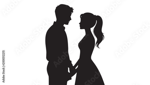 A romantic silhouette of a man and woman looking into each other's eyes for love, wedding, and relationship themes
