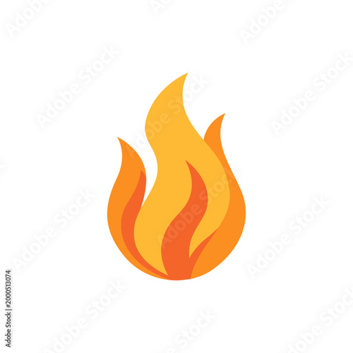 Orange fire flame icon, emergency safety symbol, colorful illustration