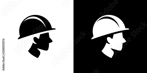 Worker helmet head silhouette hard hat engineer isolated graphic