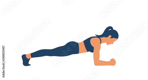 Woman doing plank exercise, fitness, workout, healthy lifestyle, isolated on white background