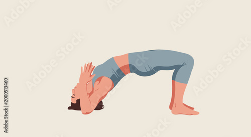 Woman practicing yoga bridge pose, backbend, healthy lifestyle, fitness, exercise