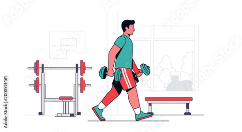 Man Exercising with Dumbbells in Gym, Fitness Motivation, Healthy Lifestyle