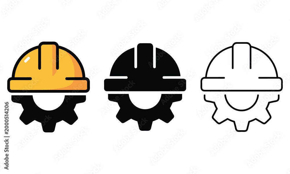 Fototapeta premium Construction helmet and gear icons industry safety symbols