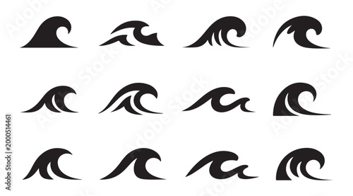 Set of ocean wave icons. simple black wave symbol isolated on white background.