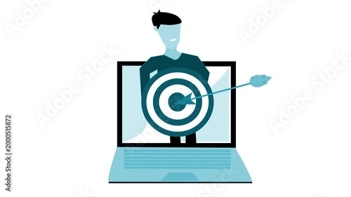 Person with target symbol in front of laptop animation