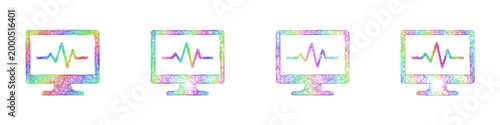 Rainbow sketch monitoring icon design set