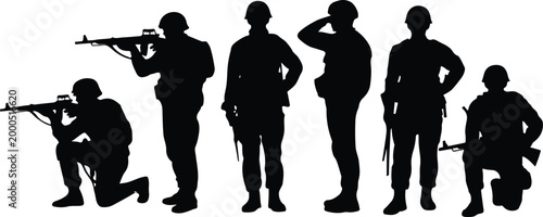 Saluting Soldier Silhouette in Black and White Military Tribute Vector