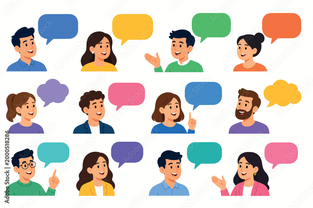 Fototapeta premium People Talking Communication Social Interaction Conversation Set