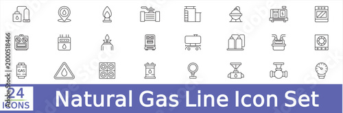  Natural gas line icons set. Editable stroke energy,transport, and so on. Vector editable stroke.