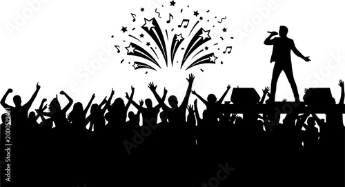 Black Vector Silhouette Eurovision Music Fan Crowd Concert Stage Performance Celebration Europe Unity Flat