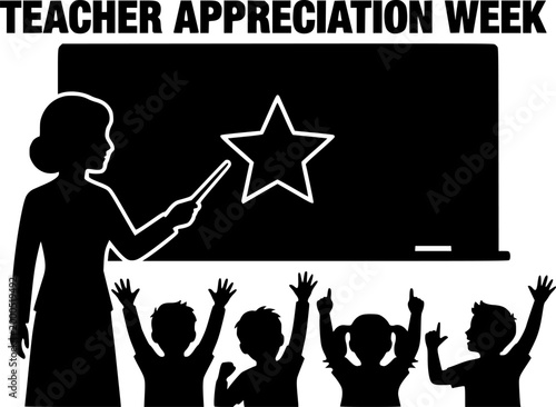 Black Vector Silhouette Teacher Student Classroom Appreciation Education Inspiration Learning Star Flat